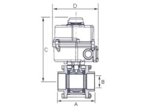 Marine Ball Valve type Electrically Actuated Three-Piece Stainless Steel Ball Valve Dimension