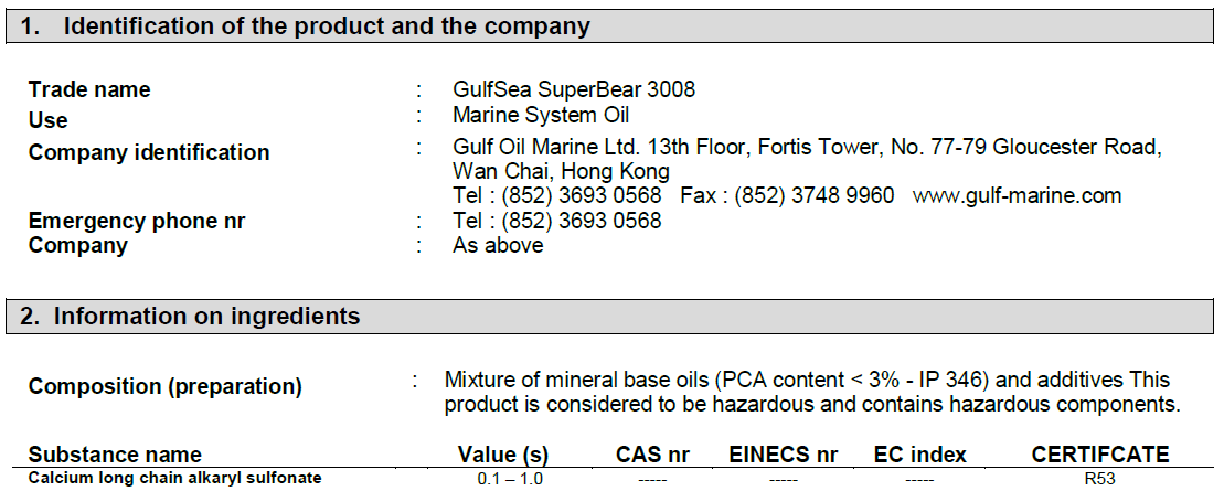 Material Safety Data Sheet