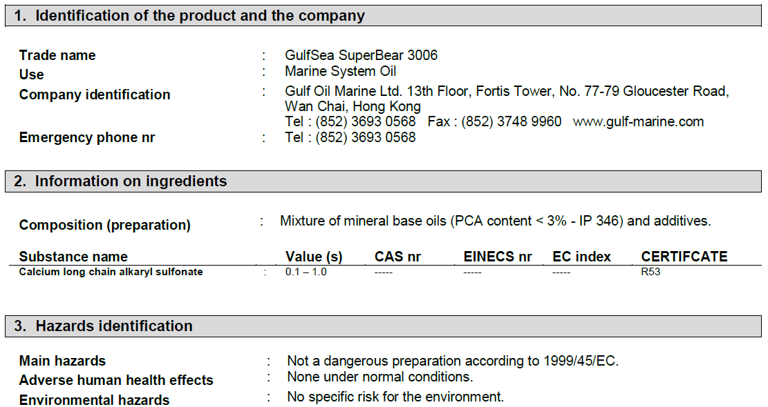 Material safety data sheet
