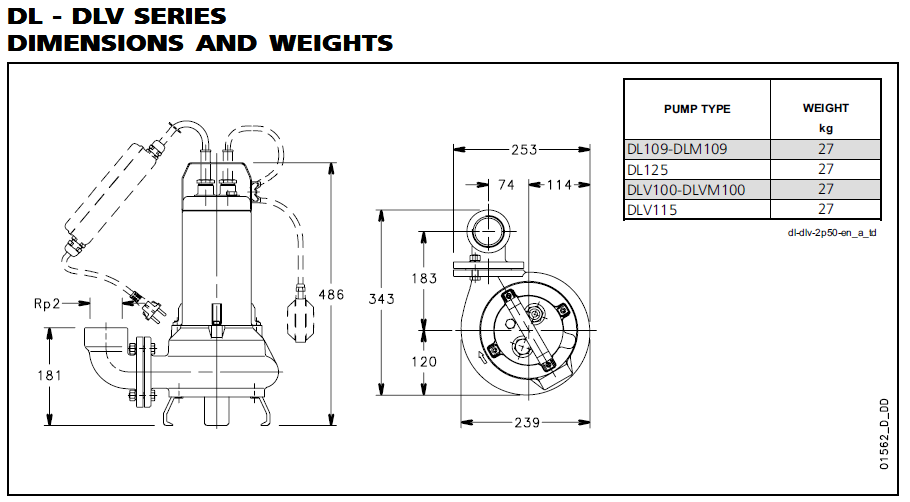 DL - DLV SERIES DIMENSIONS AND WEIGHTS