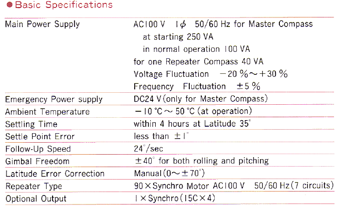Gyro Compass ES-110 Specification