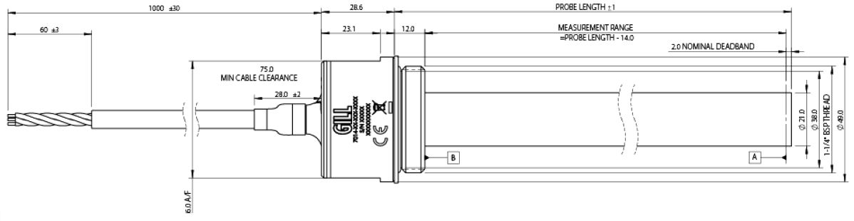 VISCOUS LIQUIDS LEVEL SENSOR DIMENSION