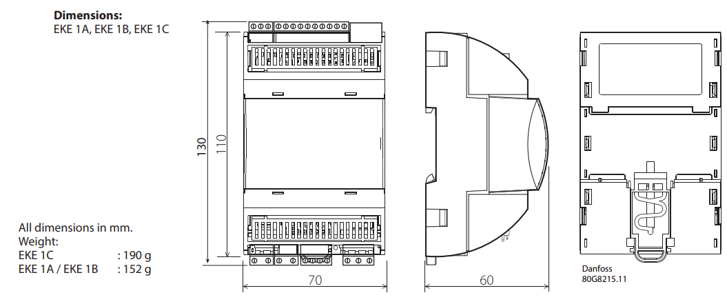 Superheat controller type EKE 1A, EKE 1B, EKE 1C Dimensions