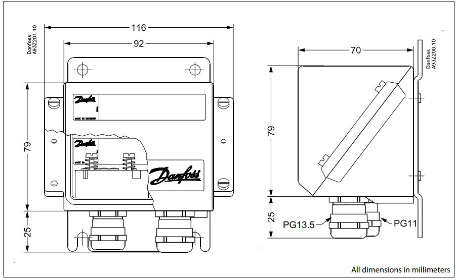 Temperature transmitter type MBT 9110 dimensions