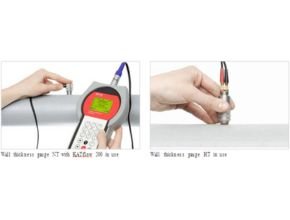 Wall thickness gauge NT with KATflow 200 in use and Wall thickness gauge HT in use