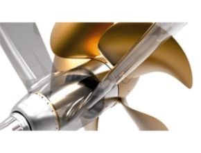 interaction between shaftline, V-strut, and propeller